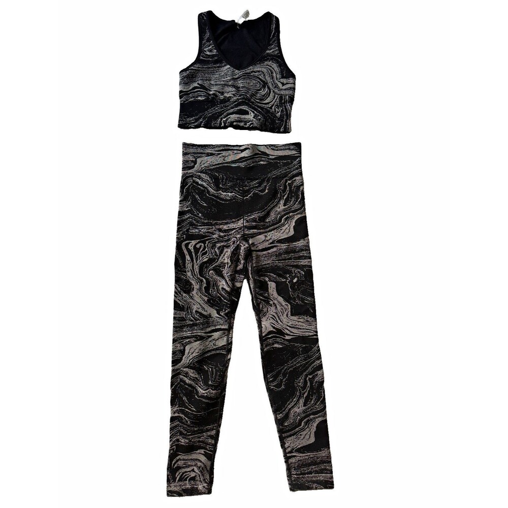 Athleta Aurora Shine Seamless Metallic Swirl Leggings & Sports Bra Set — Size M